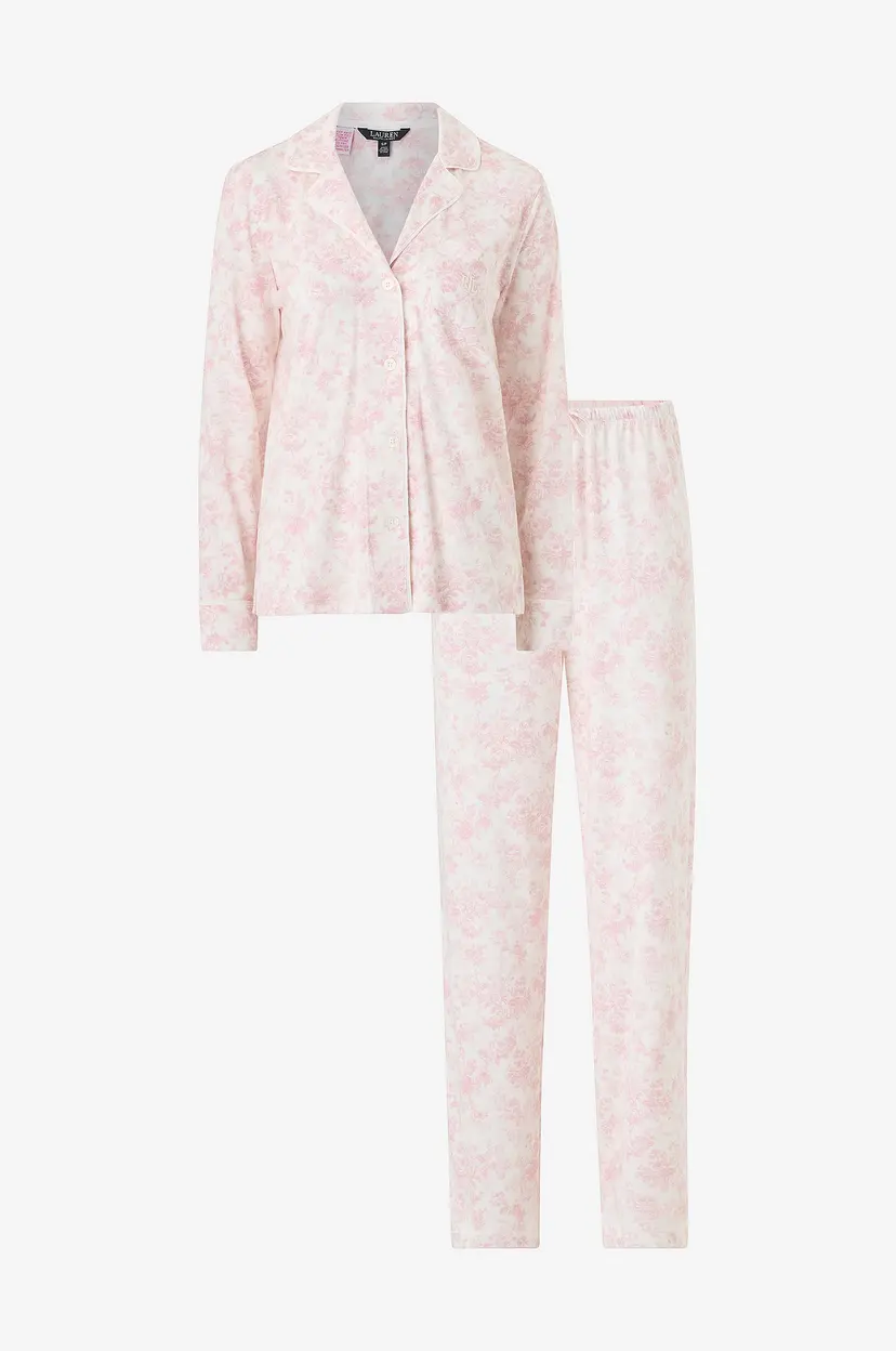 Lauren Ralph Lauren Pysjsett LRL L/s notch collar long pant pj set - Rosa