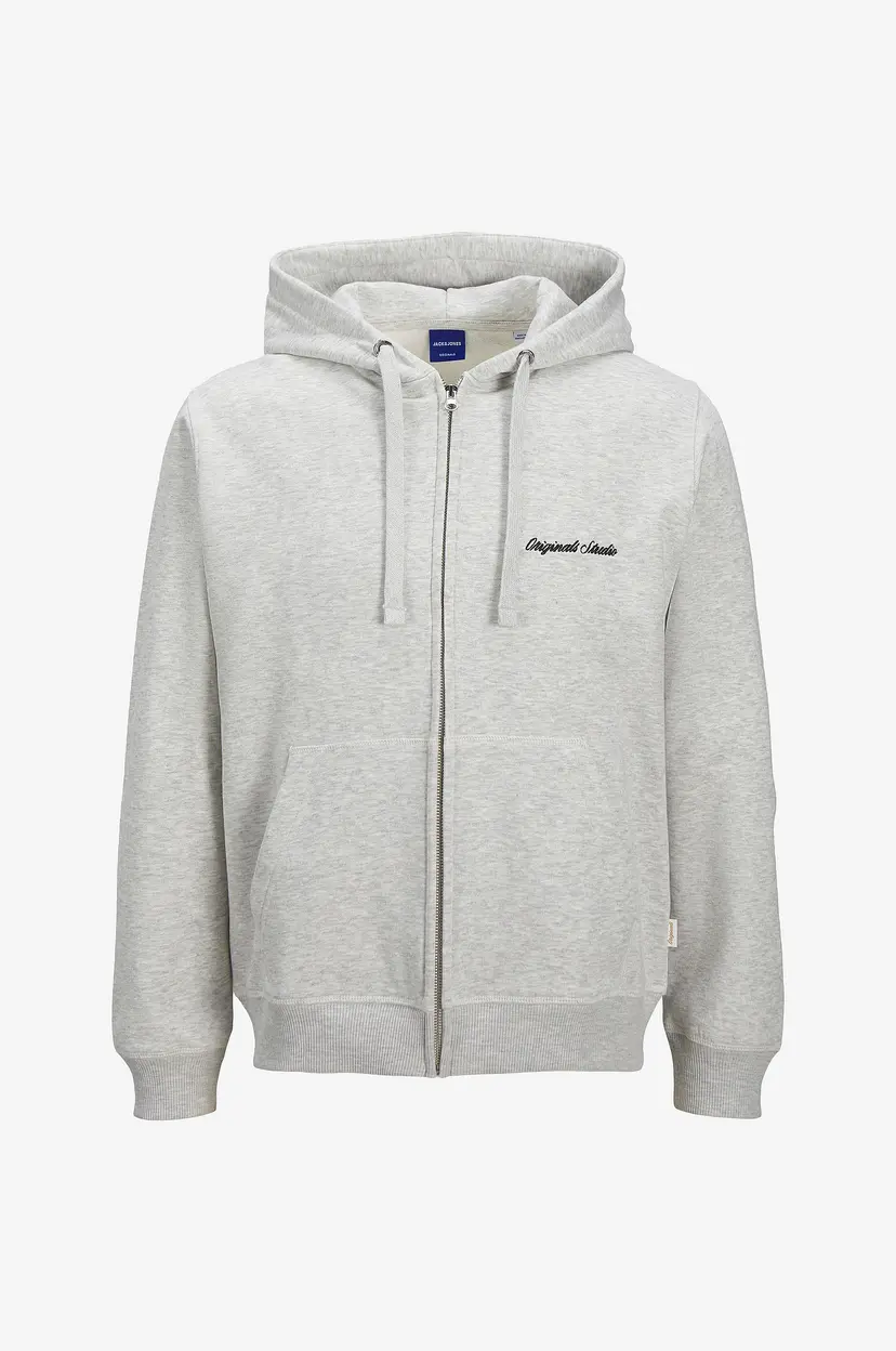 Jack & Jones Plus Hettegenser jorNorrebro Emb Sweat Zip Hood Pls - Hvit