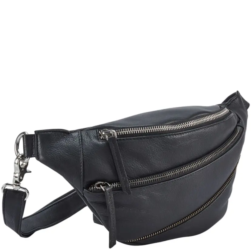 Octopus Denmark Style Ghita i smukt sort læder. Cool bumbag / bæltetaske m. flot lynlåsdetalje