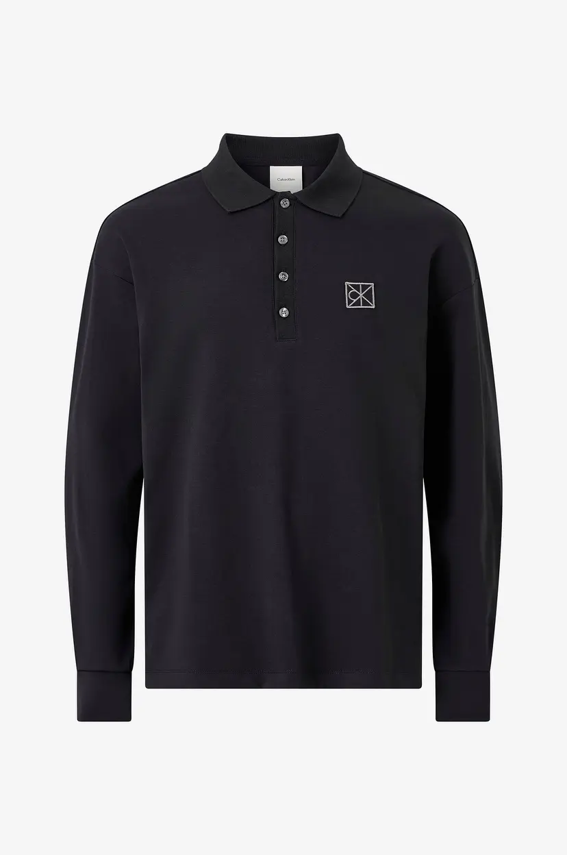 Calvin Klein Collegegenser LS Double Face Rib Polo - Svart