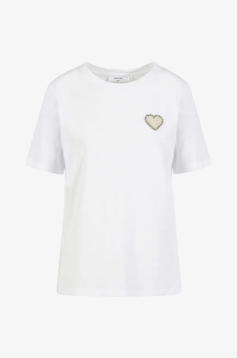 Coster Copenhagen T-skjorte T-shirt with beaded heart patch - Mid sleeve - Hvit