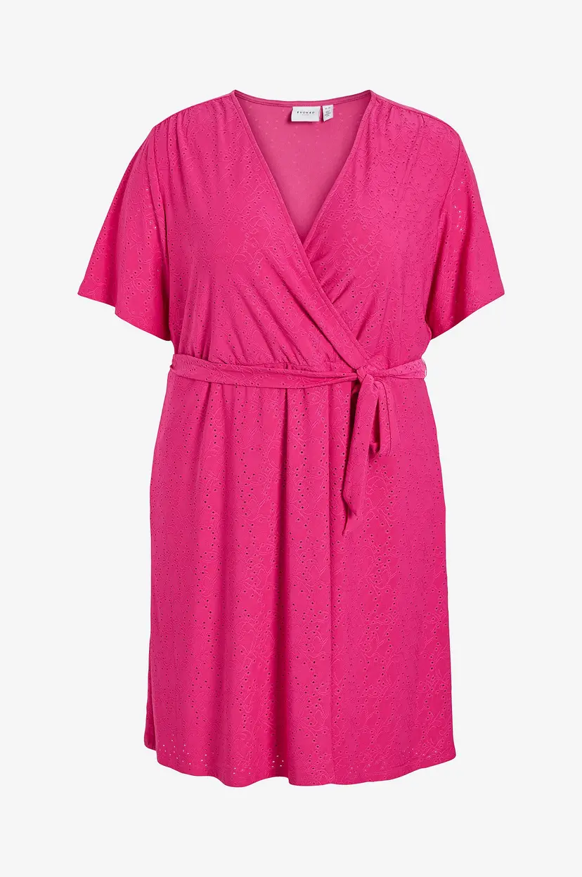 Evoked Vila Kjole viKawa V-neck S/S Knee Dress/cur - Rosa
