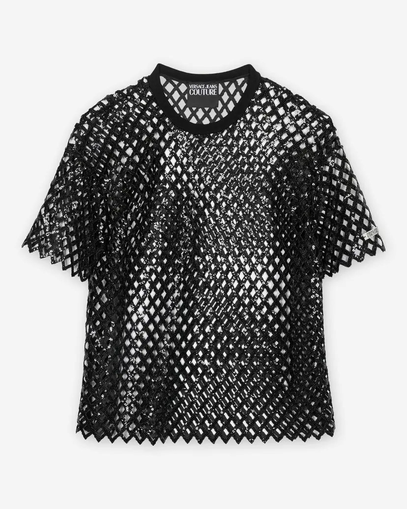Versace Jeans Couture Versace Jeans Couture Paillettes Mesh Black T-shirt