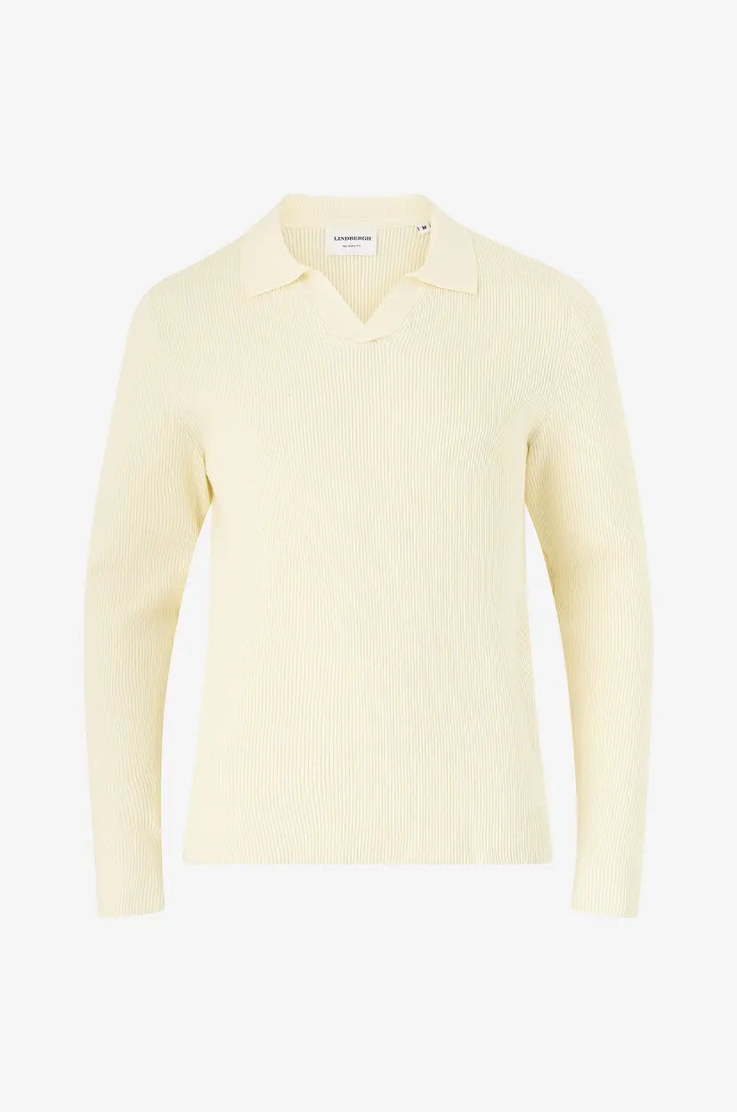 Lindbergh Pullover Rib Knitted L/S V-neck Polo - Hvit
