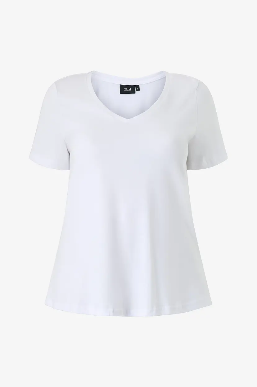 Zizzi Topp mKatja S/S V-neck Tee - Hvit