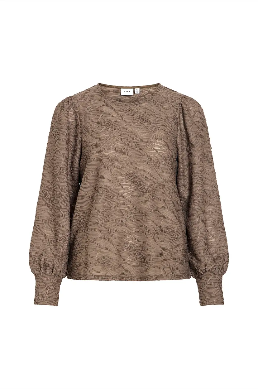 Vila Topp Vifina L/S O-Neck Top - - Brun