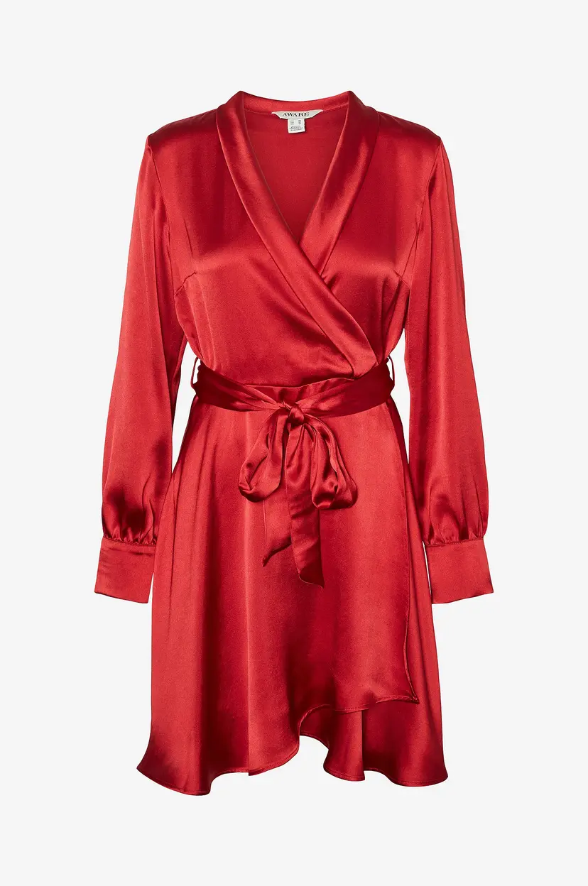 Vero Moda Kjole vmBea LS Shawl Neck Short Dress - Rød