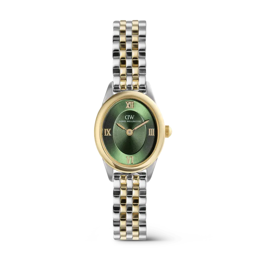 Daniel Wellington Gold 20mm Watch Ophelia Mini Beans Link Emerald Two Tone | DW