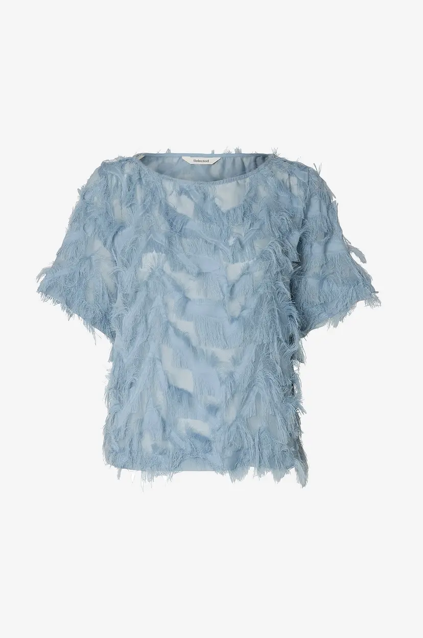 Selected Women Bluse slfMyline SS Boat Neck Top B - Blå