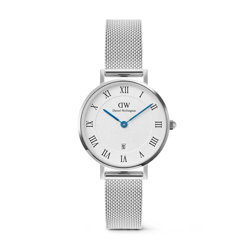 Daniel Wellington Silver 28mm Watch Petite Roman Numerals Date | DW