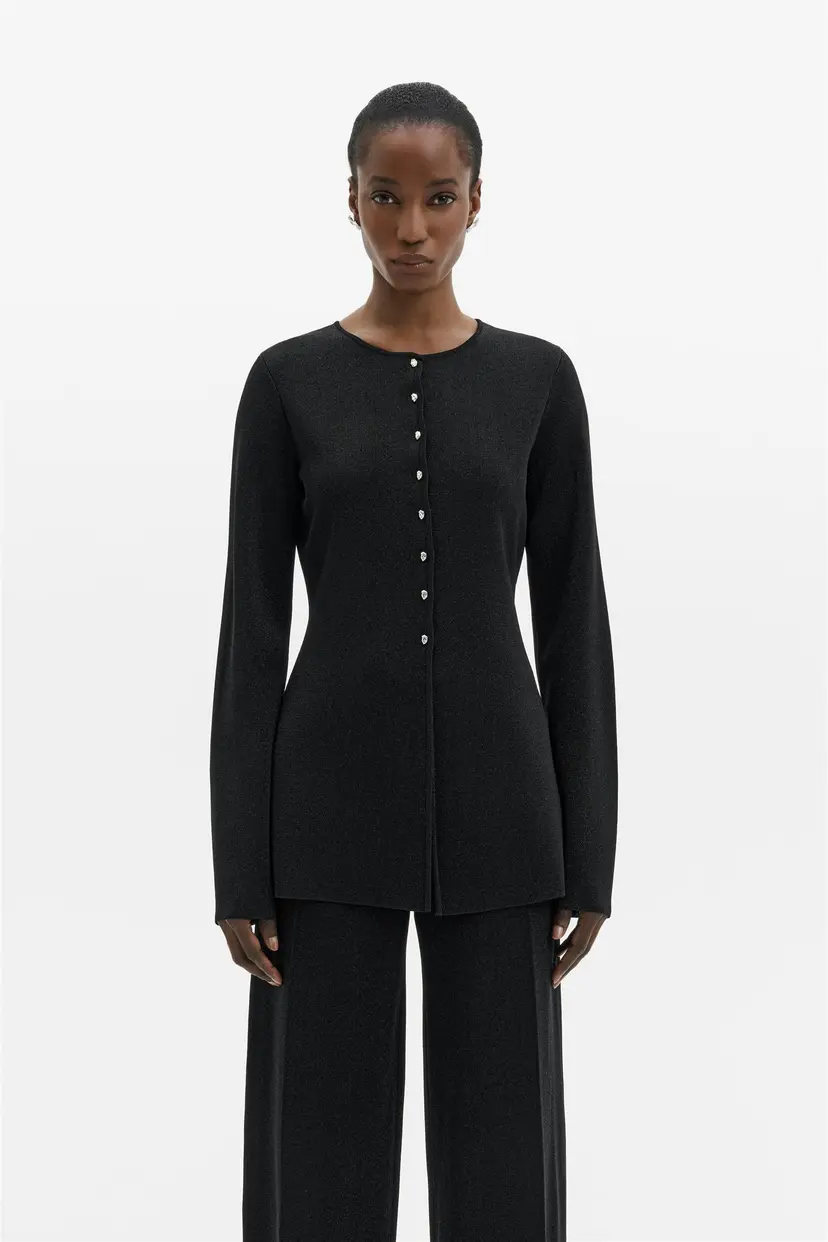 Malina Ezra Metallic Milano Knitted Cardigan Black - XS