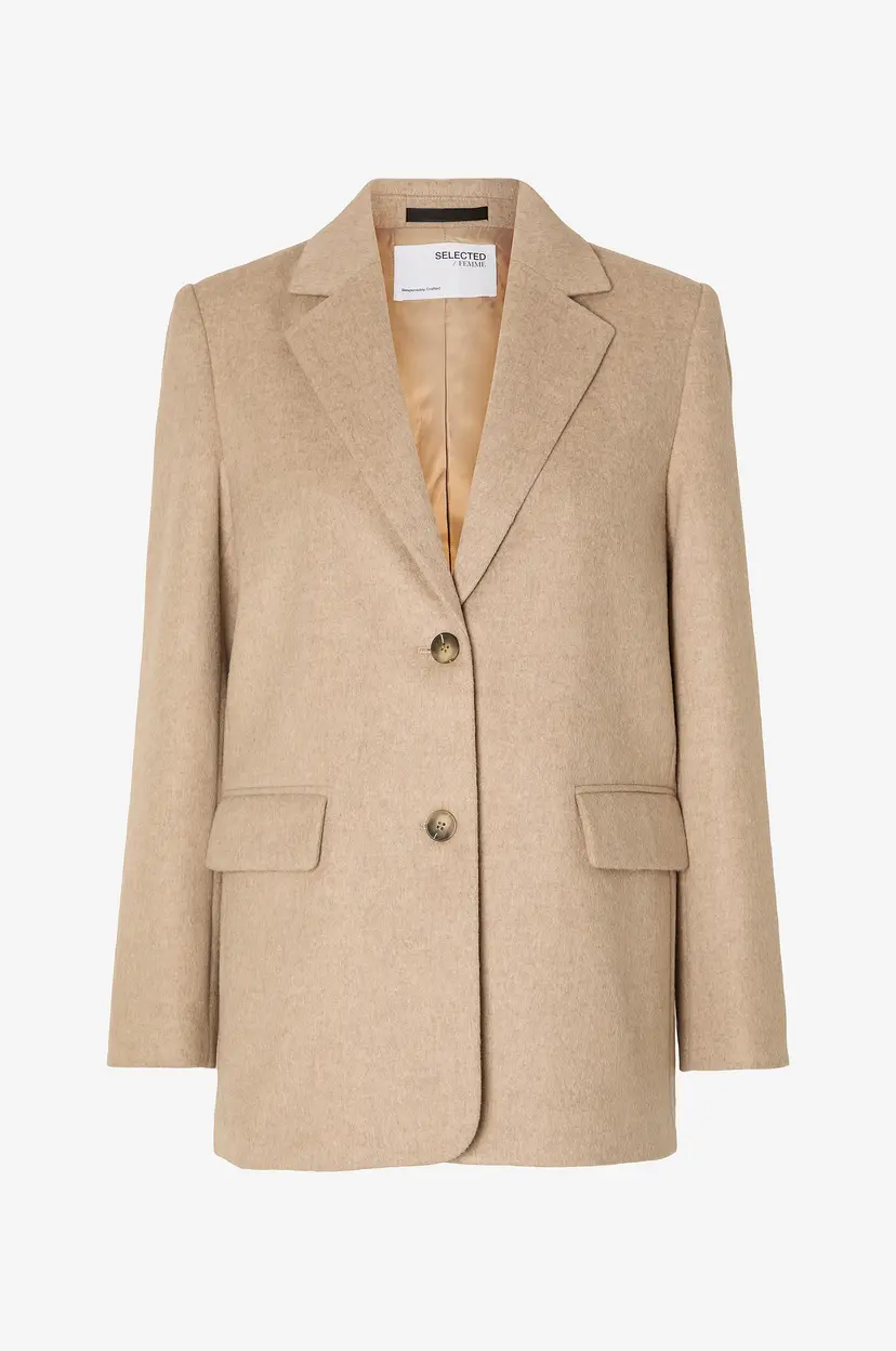 Selected Women Blazer slfSasja Wool Blazer B - Beige