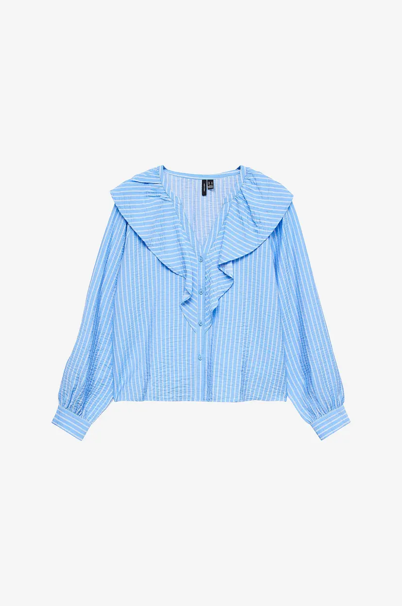 Vero Moda Bluse vmKaja LS V-neck Frill - Blå