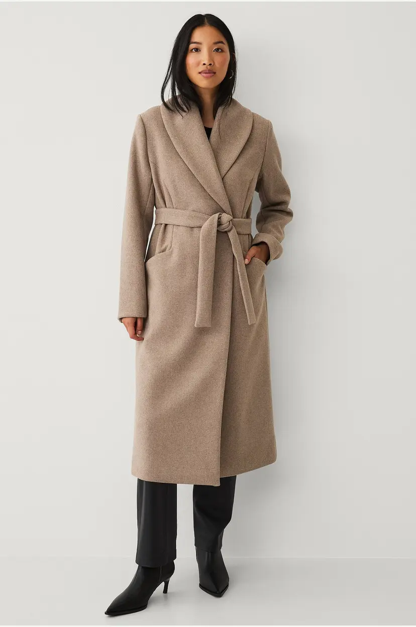 Ellos Collection Dobbeltradet kåpe med sjalkrage - Beige