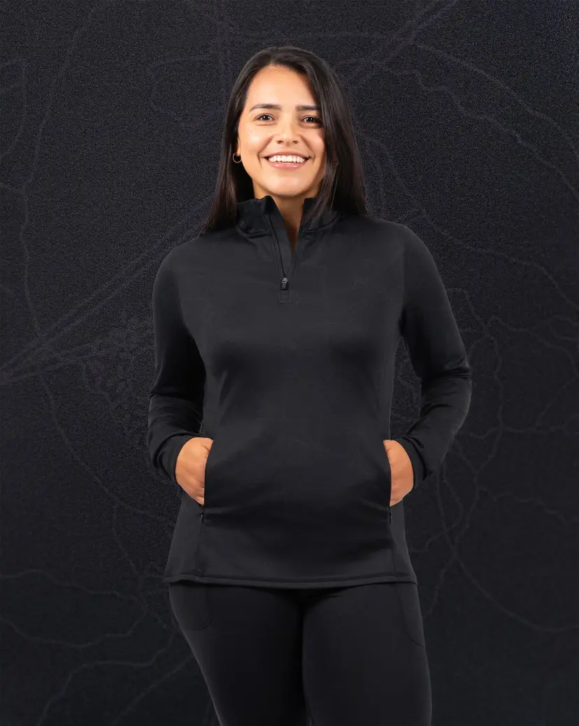 Huabo Bea Black Botanical Half Zip Winter Top