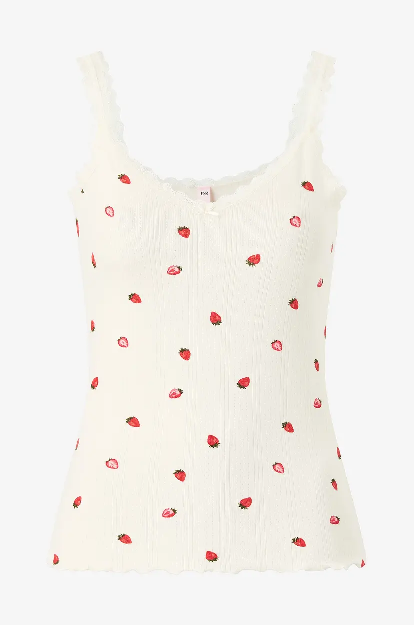 Hunkemöller Pyjamastopp Singlet Pointelle Lace Print - Hvit