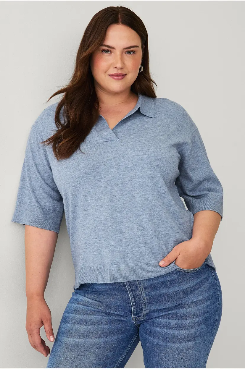Zizzi Pologenser mElla S/S Polo Shirt - Blå
