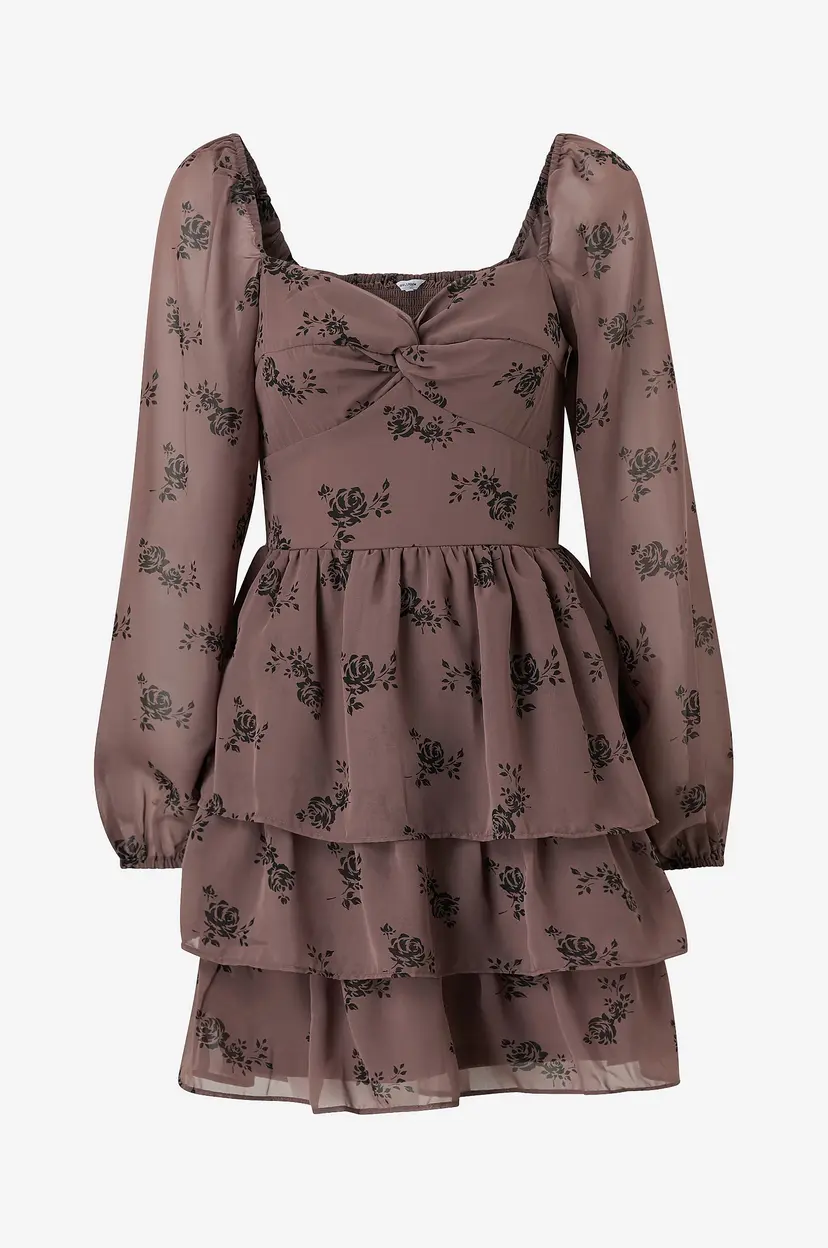 Bubbleroom Kjole Twist Detail Flounce Dress - Brun