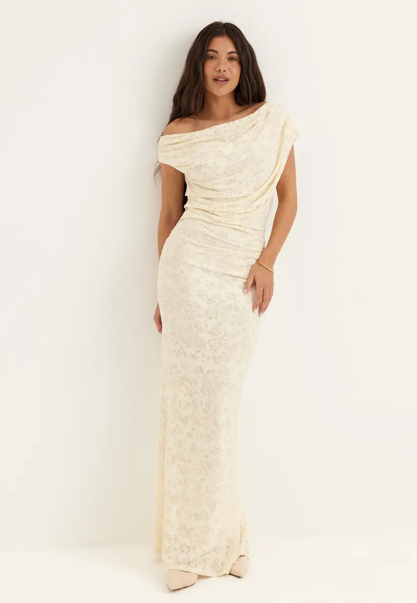 Bubbleroom Occasion Asymmetric Draped Burnout Maxi Dress