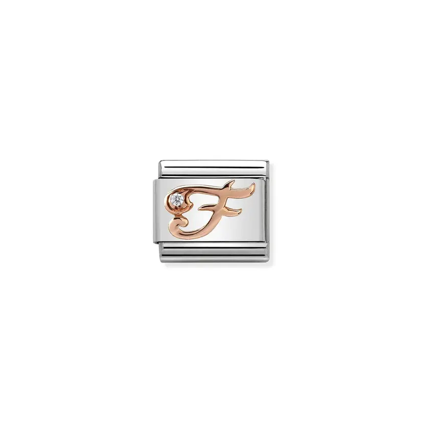 Nomination Letter F w/ Cubic Zirconia Rose Gold