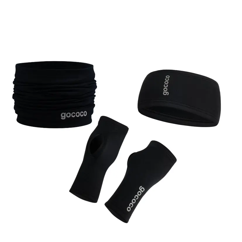 Gococo Pannband, Halsvärmare och Handledsvärmare Powerstretch Fleece Svart - S/M