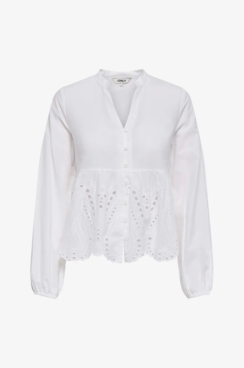 ONLY Bluse onlDewina LS V-neck Anglaise Shirt - Hvit