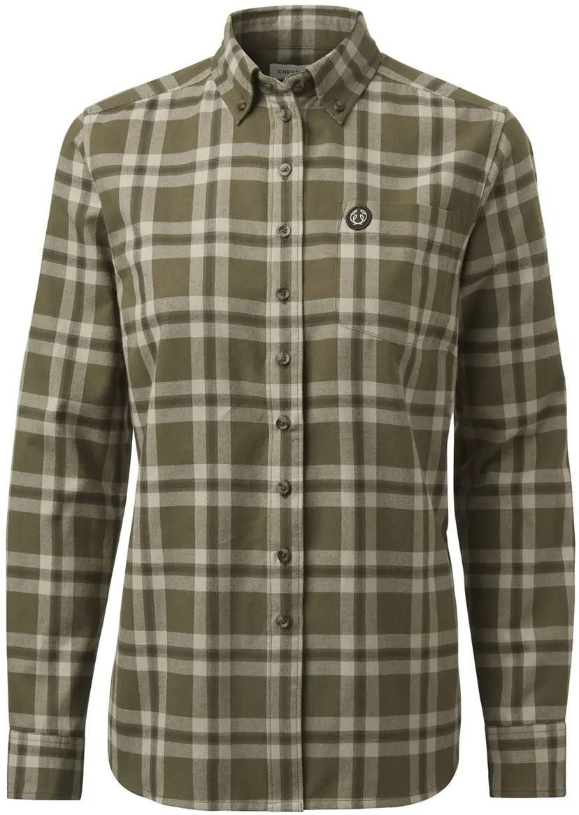 Chevalier Chevalier W's Teal Light Flannel Shirt Olive Green Checked