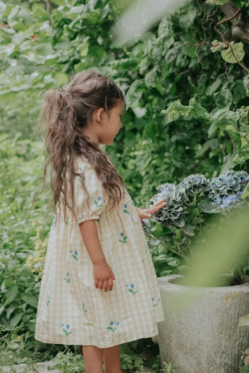 Fliink Fliink Agnes Flower Kjole Gul Rutete (122 / 7 år)