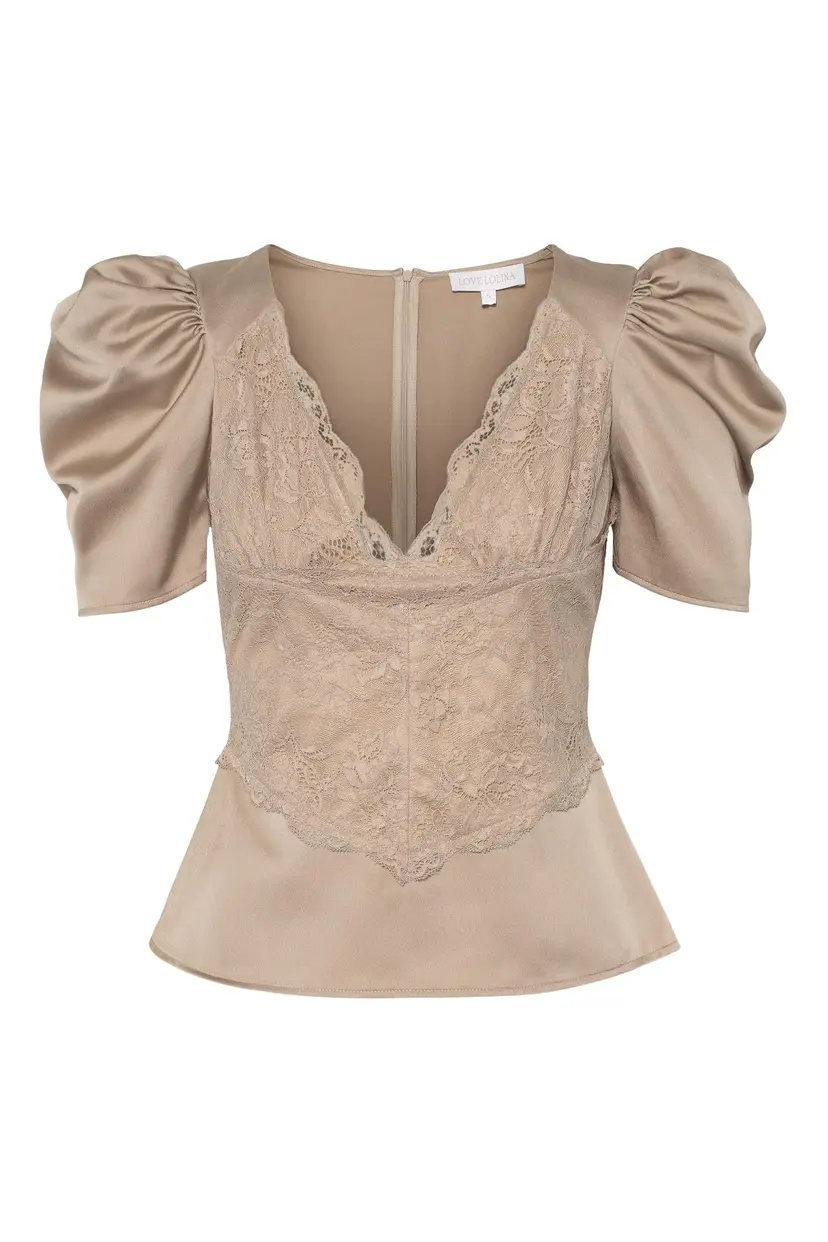 Love Lolina Francis Lace Top Taupe - XXS
