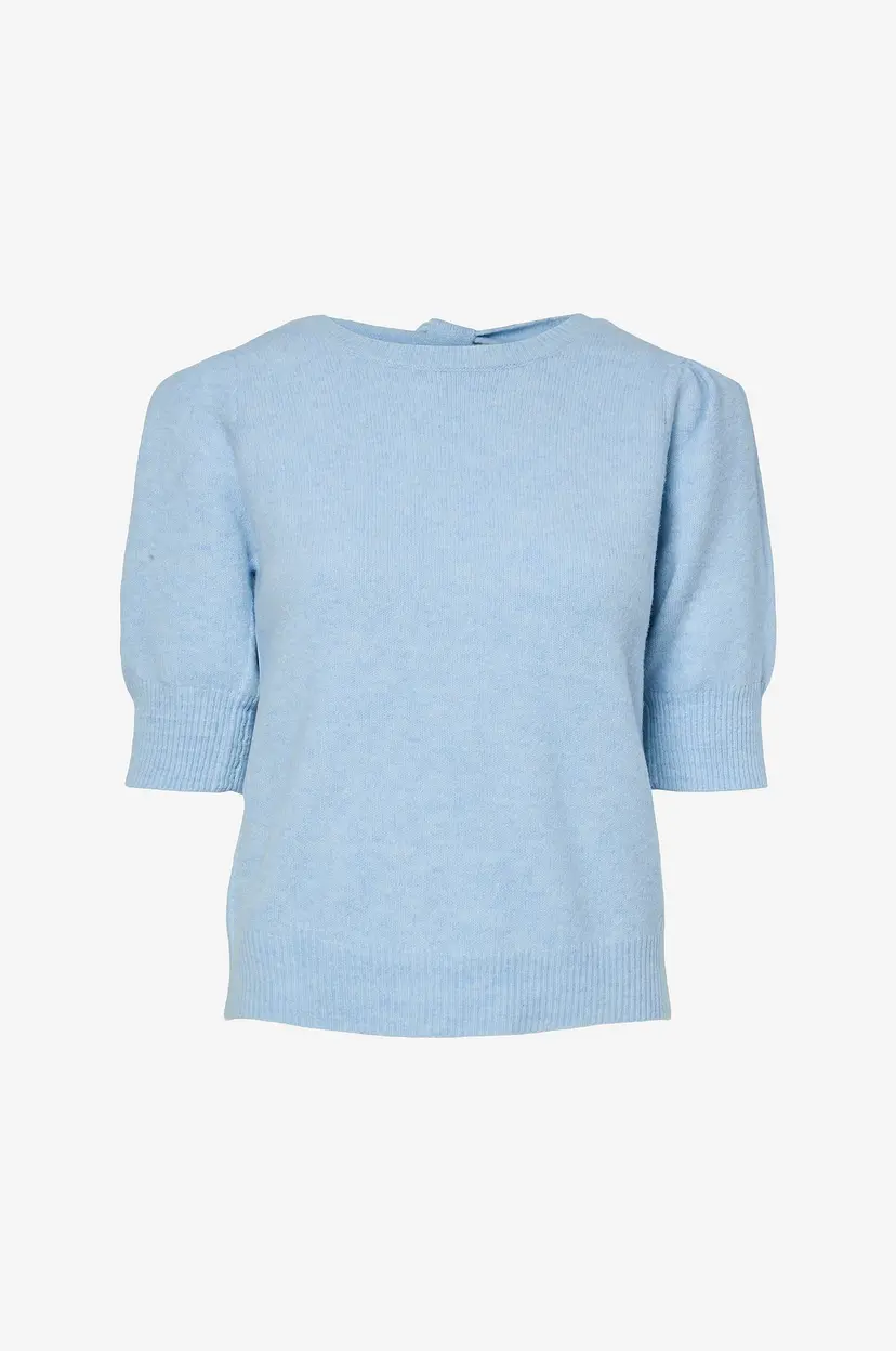 Pieces Genser pcFunia SS O-neck Bow Knit Top D2D - Blå