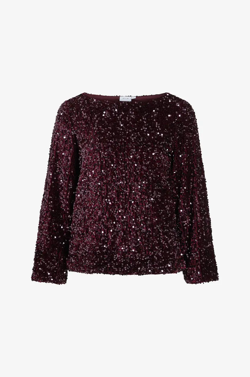 Vila Topp viFaith Boat Neck L/S Sequin - Rød