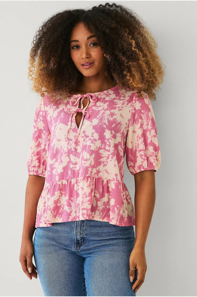 Ellos Collection Jerseybluse med knytebånd - Rosa