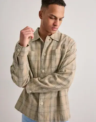 Selected Men Selected Men Slhregrory Check Overshirt Overshirts Beige