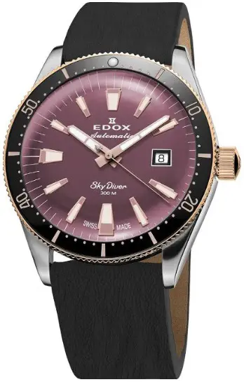Edox Edox Dameklokke 80131-357RNRC-VIO Skydiver Lilla/Lær Ø38 mm