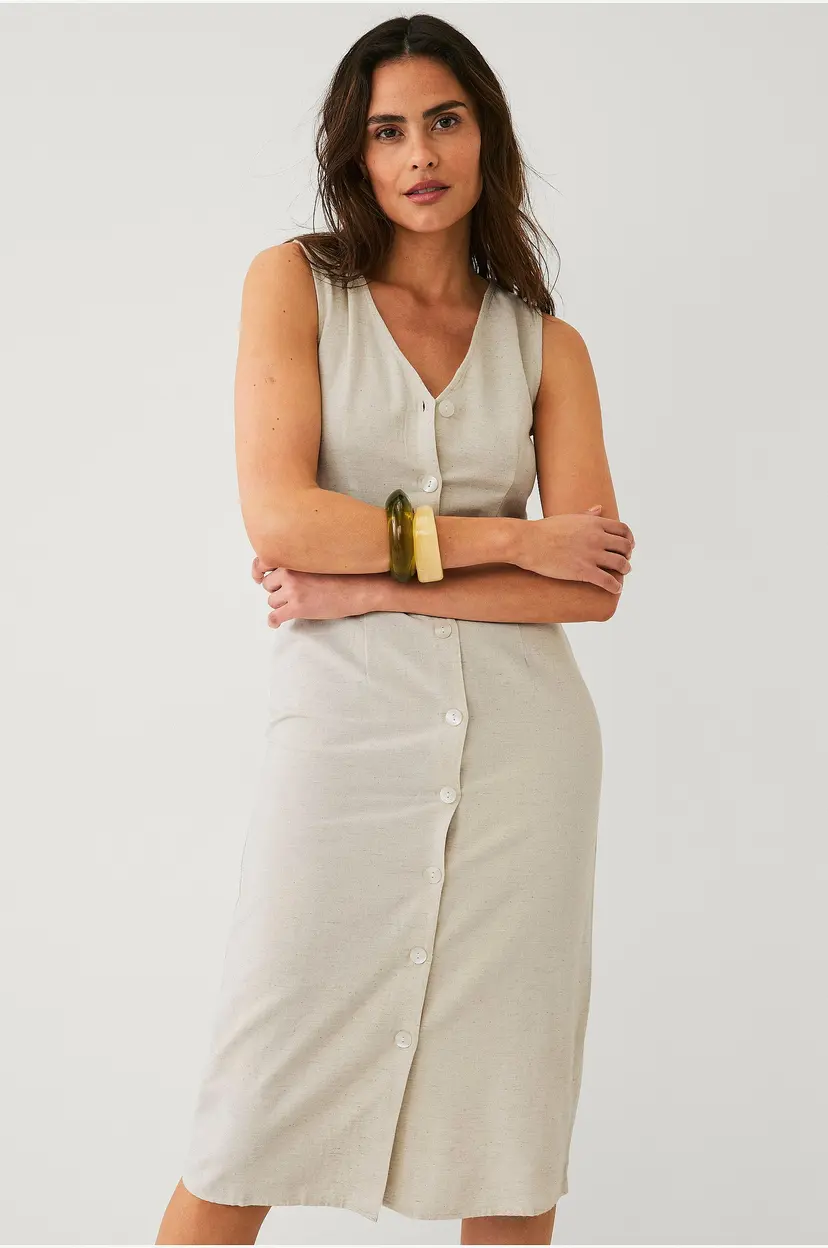Vila Kjole viPrisilla S/L Midi Dress - Beige
