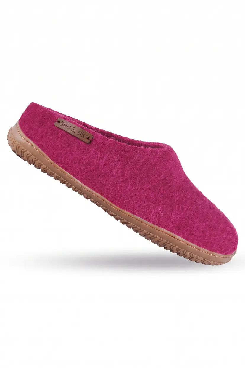 SHUS Uldtøffel (100% ren uld) Model Pink m/Gummisål - 36