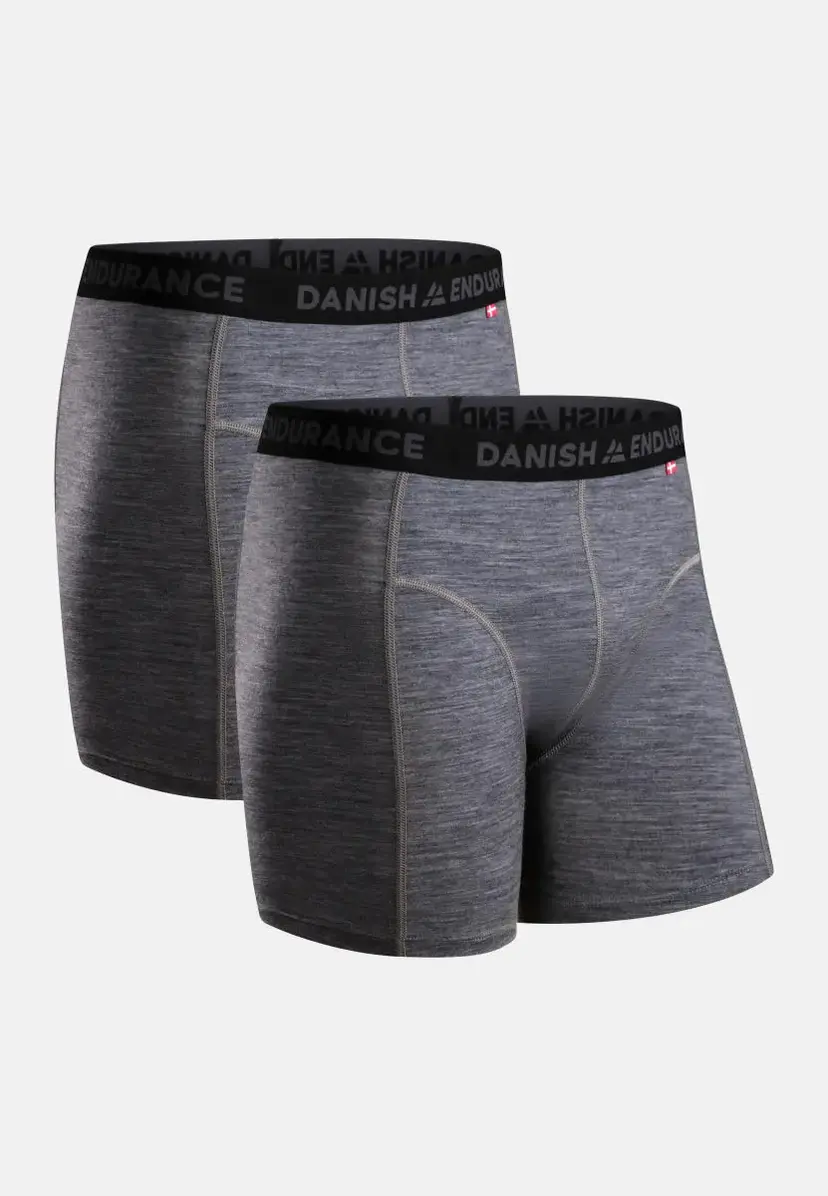 DANISH ENDURANCE DANISH ENDURANCE Merino Boxershorts, Grå Mélange, 2XL