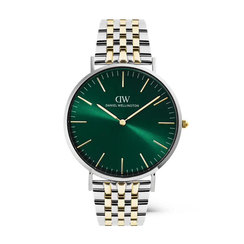 Daniel Wellington Silver 40mm Watch Classic 7-link Emerald Two Tone | DW