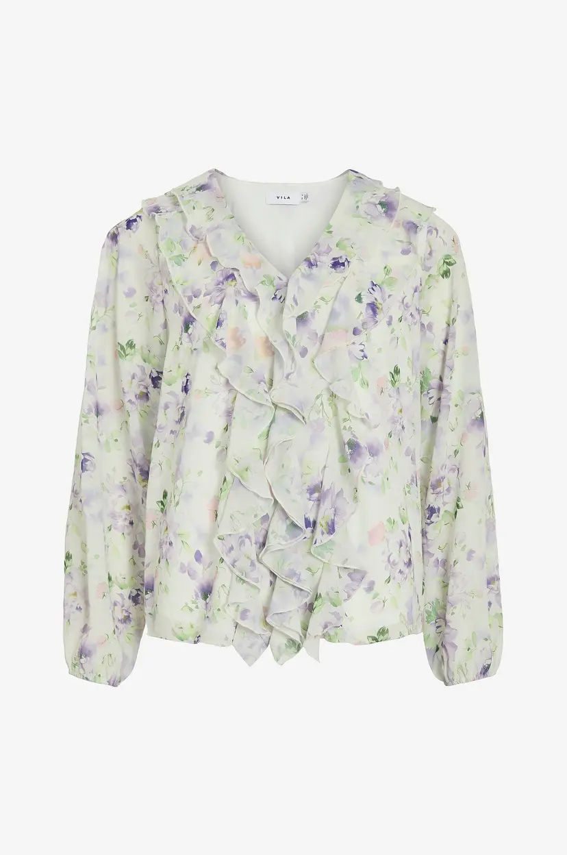 Vila Bluse viAne V-neck Frill - Hvit