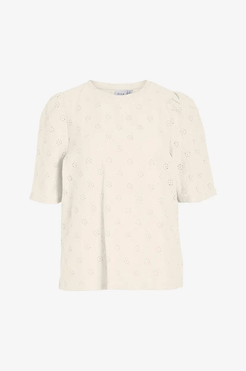 Vila Topp viMelanie S/S Pointelle Top - Beige