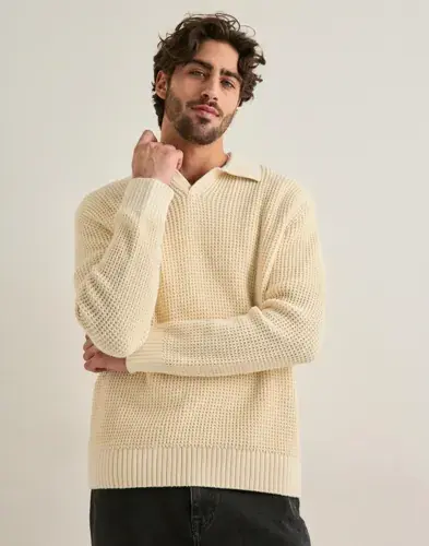 Selected Men Selected Men Slhdereck Light Knit Relaxed Open P Strikkegensere Gul