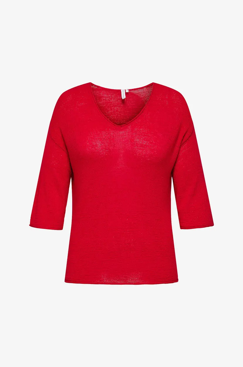 Only Carmakoma Pullover carSunny 3/4 V-neck Knt - Rød