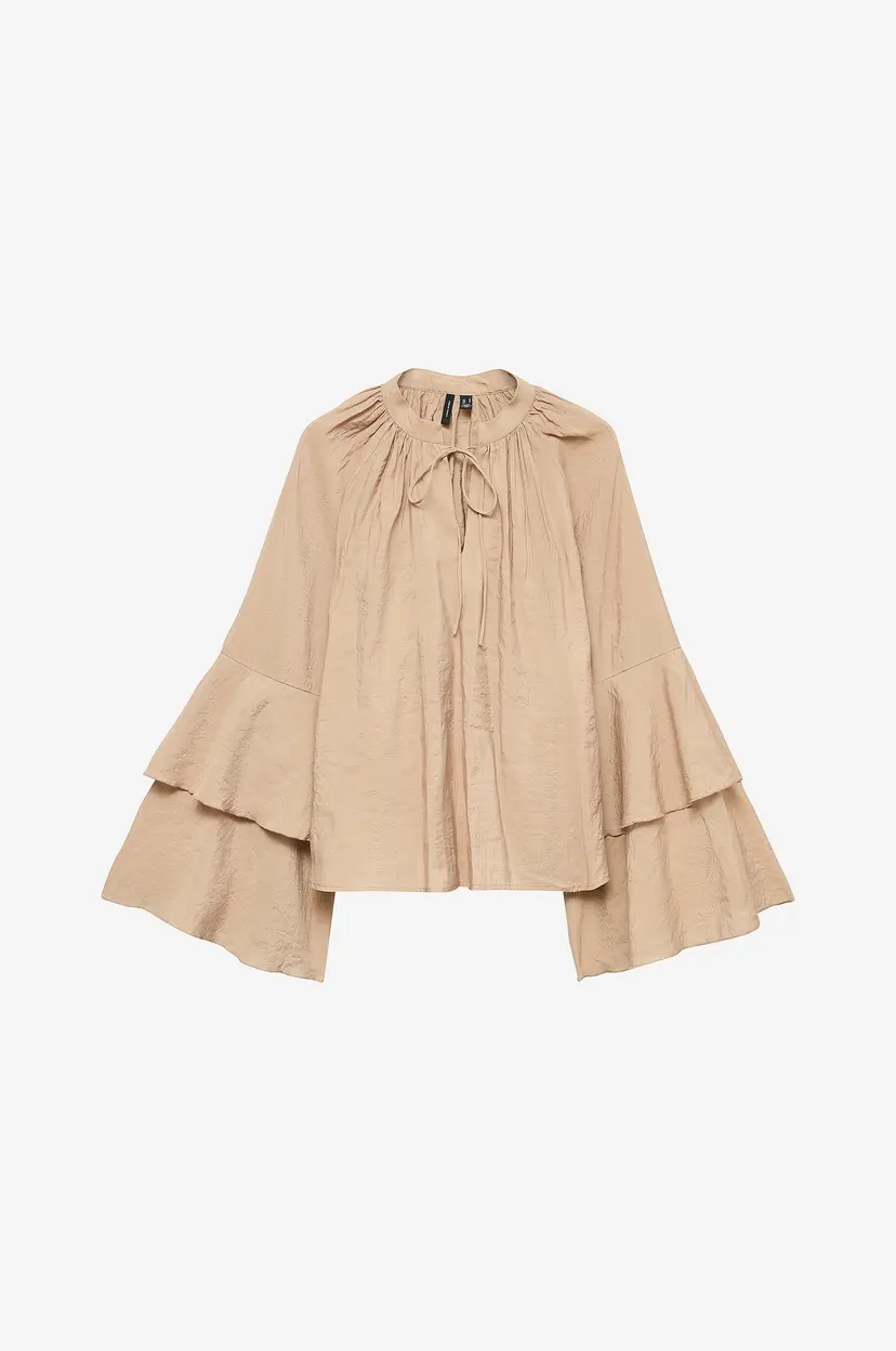 Vero Moda Bluse vmClara LS Frill Detail Top Wvn Exp - Beige