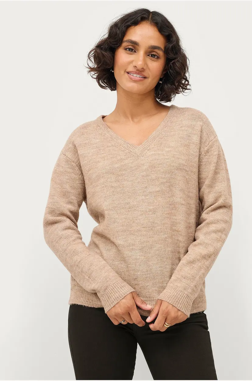 Ellos Collection Strikket genser med V-hals - Beige