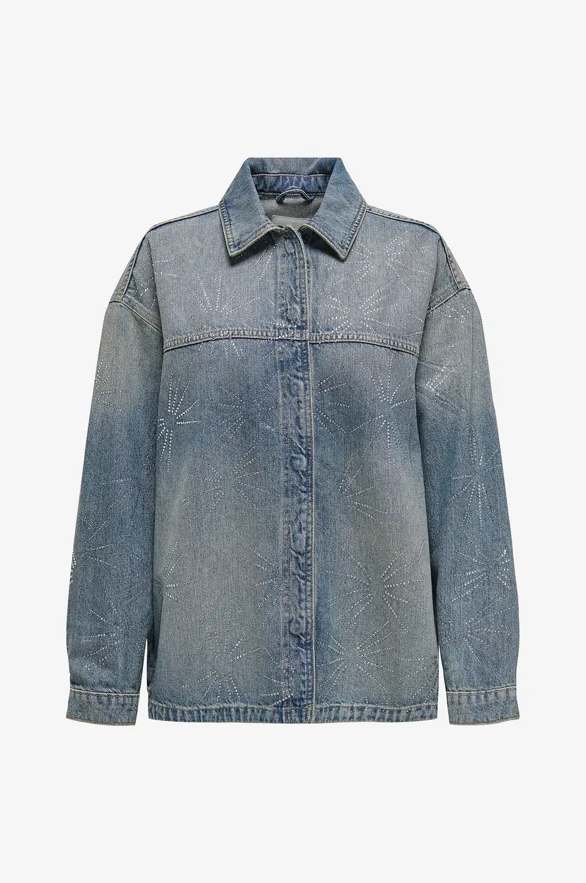 ONLY Skjortejakke onlEmmie LS Ovs Rhinst Shirt Dnm TA - Blå