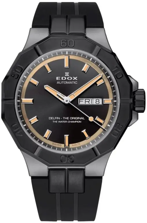 Edox Edox Herreklokke 88008-37GNCA-GBEI Delfin The Original Sort/Gummi
