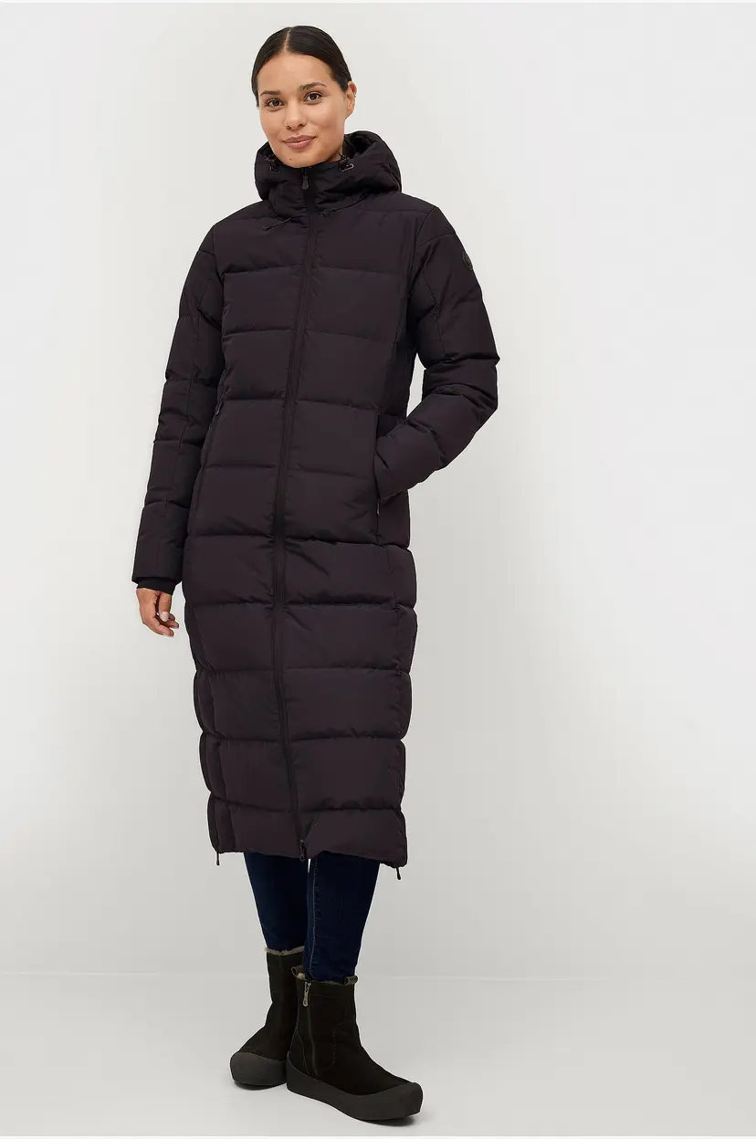Áhkká Dunfrakk Down Coat Long with Hood W - Svart