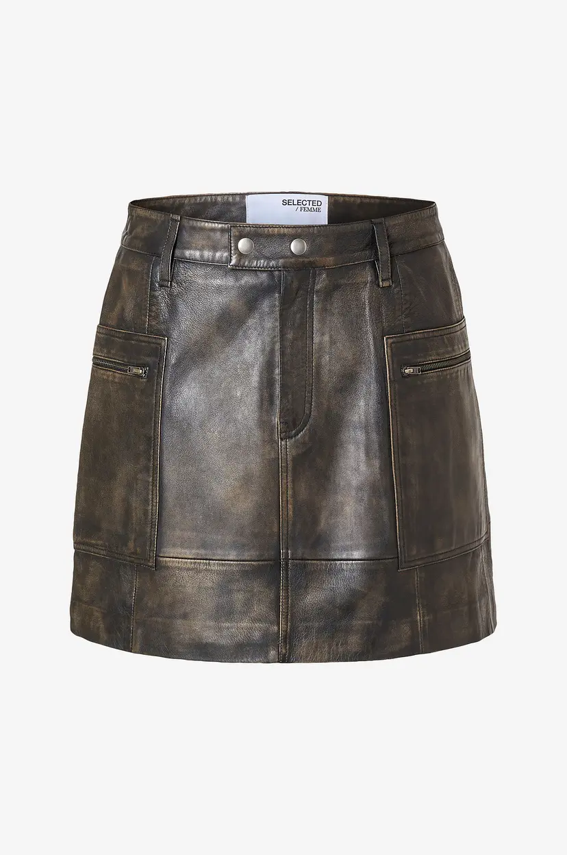 Selected Women Skinn skjørt slfNana MW Mini Leather Skirt - Svart
