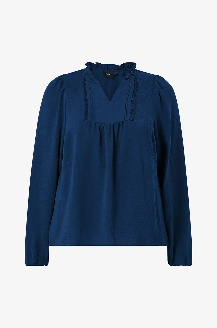 Zizzi Bluse Cawhitney, L/S, Blouse - Blå