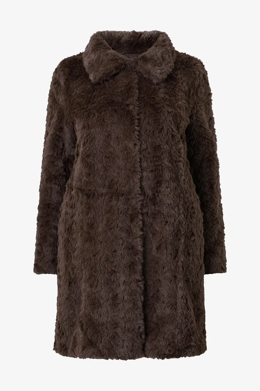 NO. 1 BY OX Frakk av juksepels Fake Fur Coat w Collar - Brun